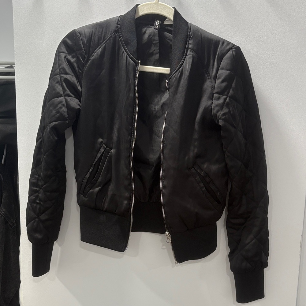 H&M Black Quilted Bomber Jacket